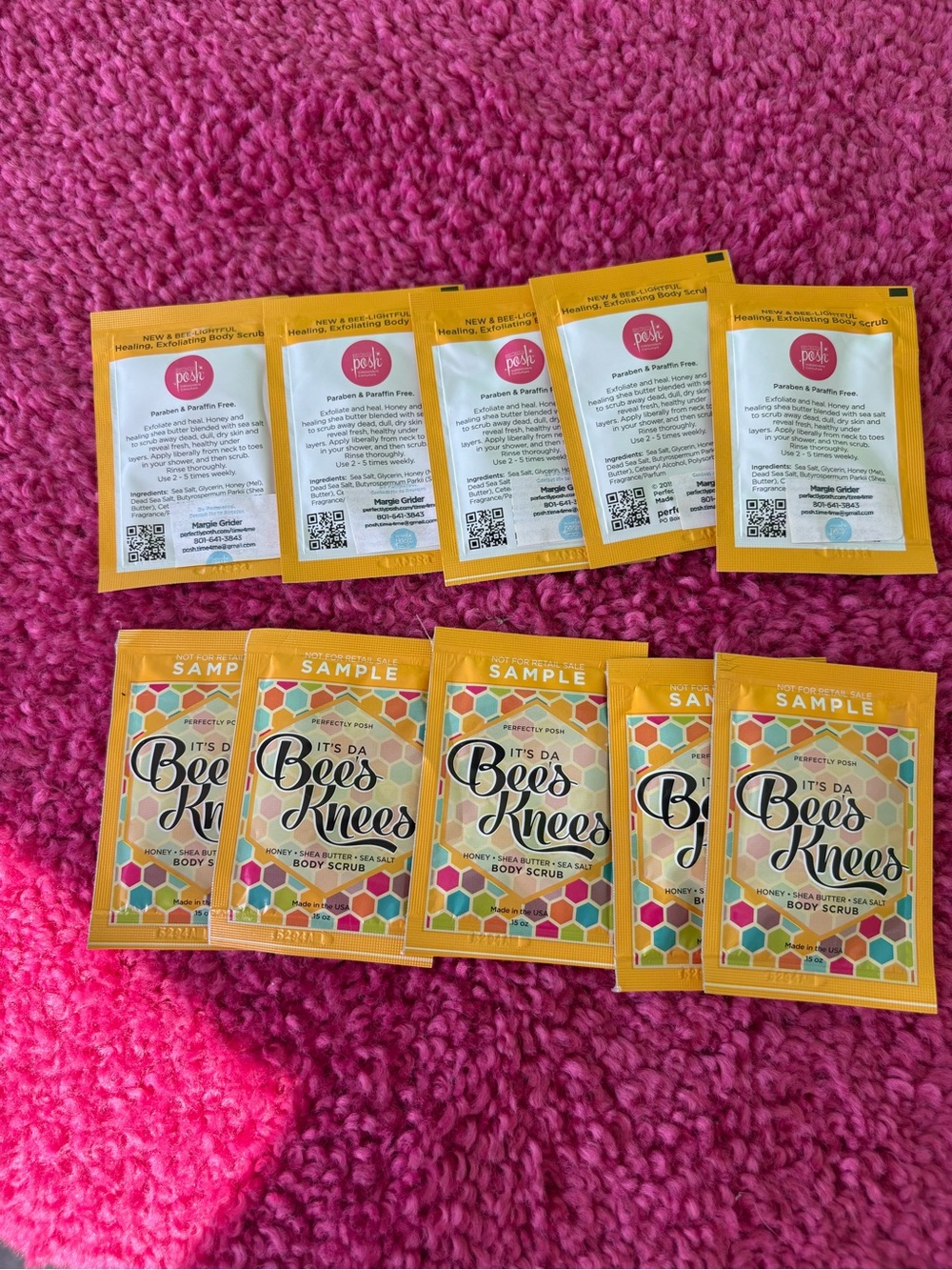 Perfectly Posh Set of 5 Samples It's Da Bees Knees Body Scrub sea salt honey